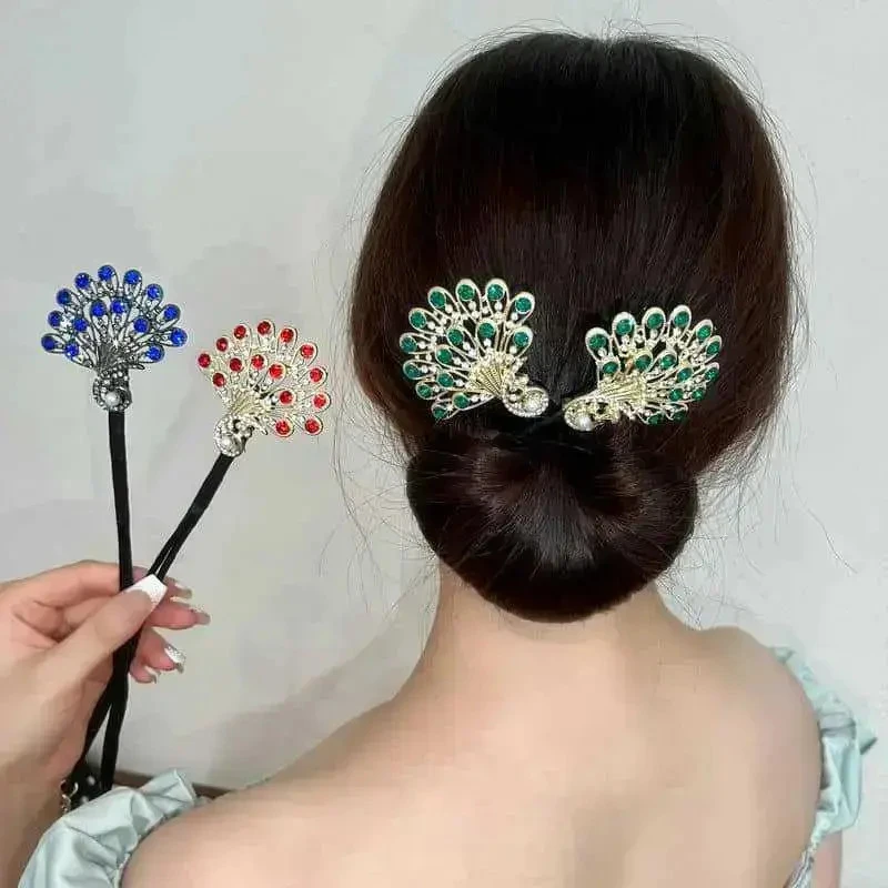 【国潮单品】发簪中式风双孔雀丸子头盘发器气质优雅大方懒人盘发器