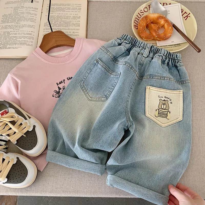 男童牛仔裤春秋款小童秋季直筒潮帅气长裤儿童软裤子宝宝宽松阔腿