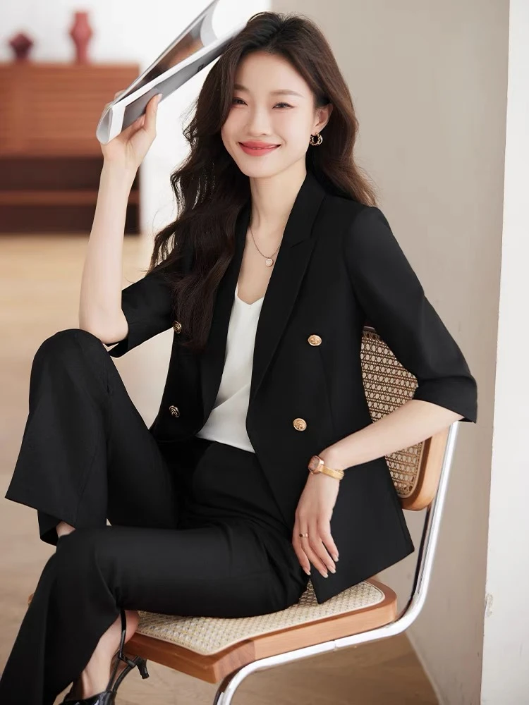 （XI ZI女装）#9321休闲时尚气质女神范黑色不规则西装套装
