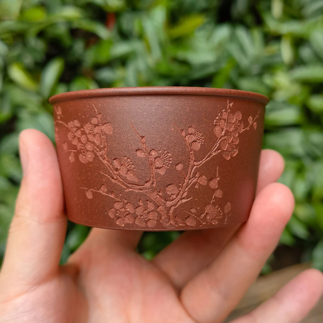 【海霞】高端底槽青紫砂杯马蹄杯150cc手工刻绘大容量主人杯