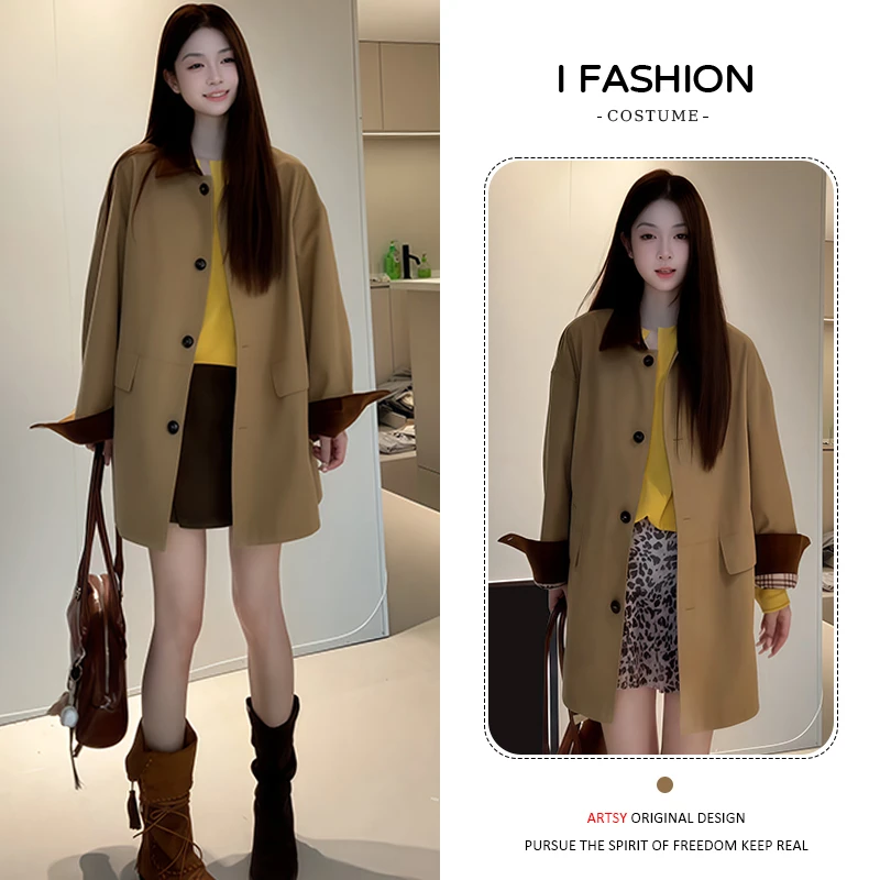 韩系时尚百搭风衣外套女2025年春秋新款休闲减龄气质宽松显瘦上衣