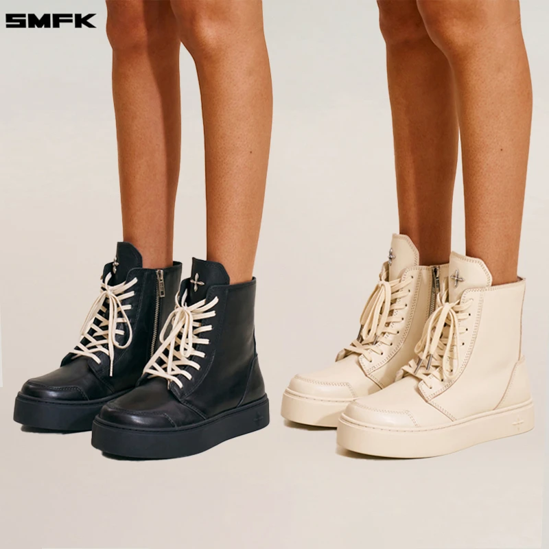 SMFK冲锋皮质高帮运动鞋 S0022B 厚底百搭休闲时尚系带马丁靴