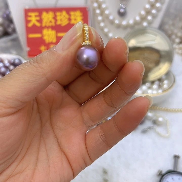 合金淡水珍珠紫珠金色奶嘴扣