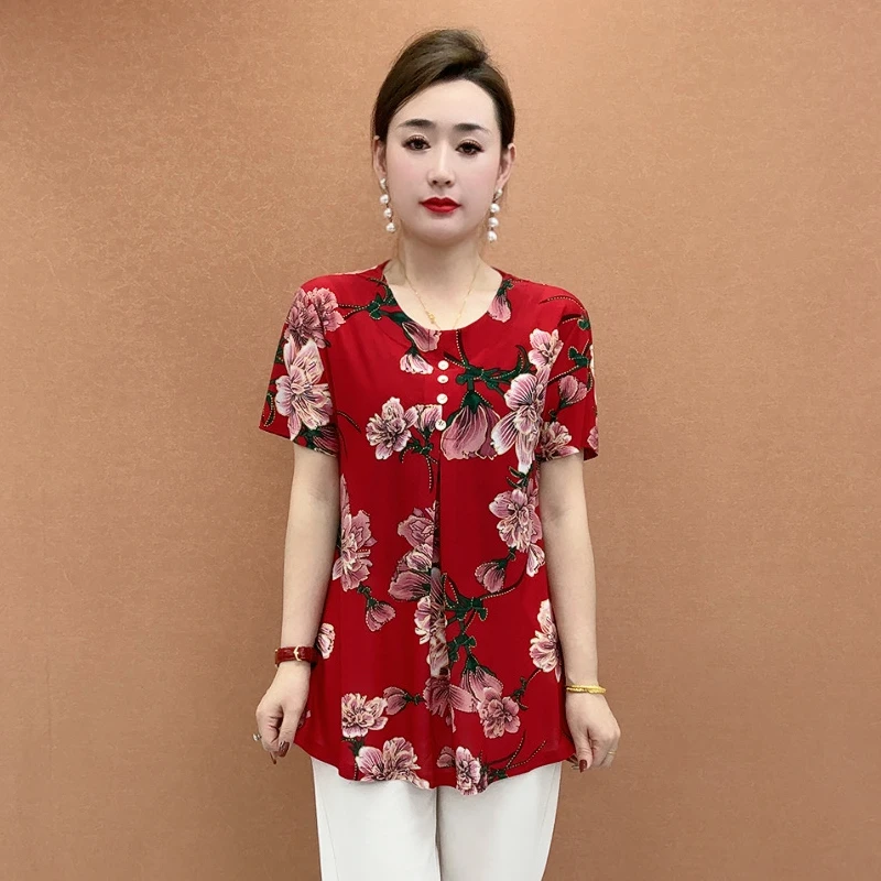 新款中老年妈妈装大码半袖加肥加大休闲上衣显瘦小衫短袖T恤宽松
