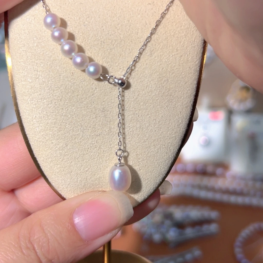 通体S925银极光炫彩镜面天然珍珠银S925镶嵌淡水珍珠