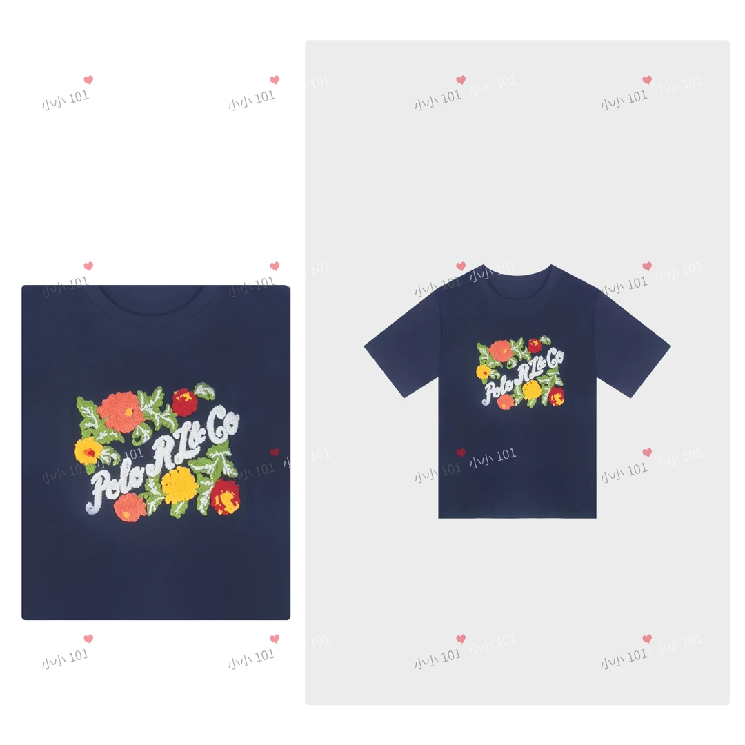 【后花园】3D重工毛巾圈刺绣百棉棉圆领短袖T恤 HZ001 5448-1