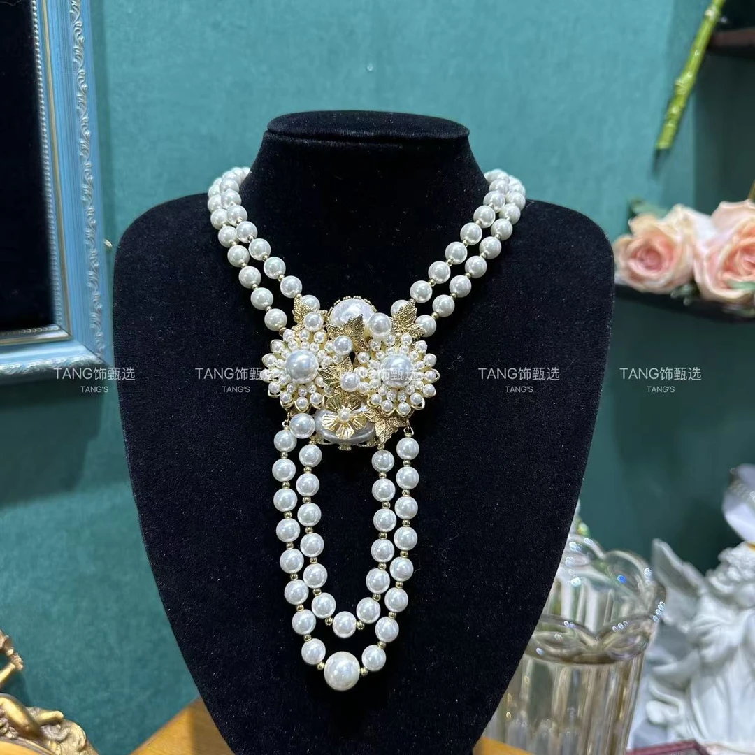 铜合金胸针 白色编织重工 项链 手工百搭精美优雅素款胸针