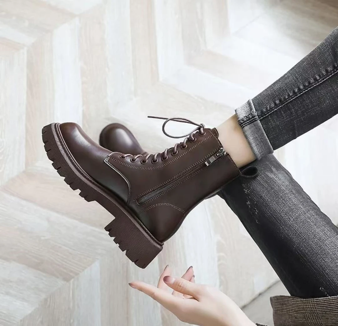 【柜清】跟马丁靴女新款秋季增高厚底系带英伦风短靴潮（T578）
