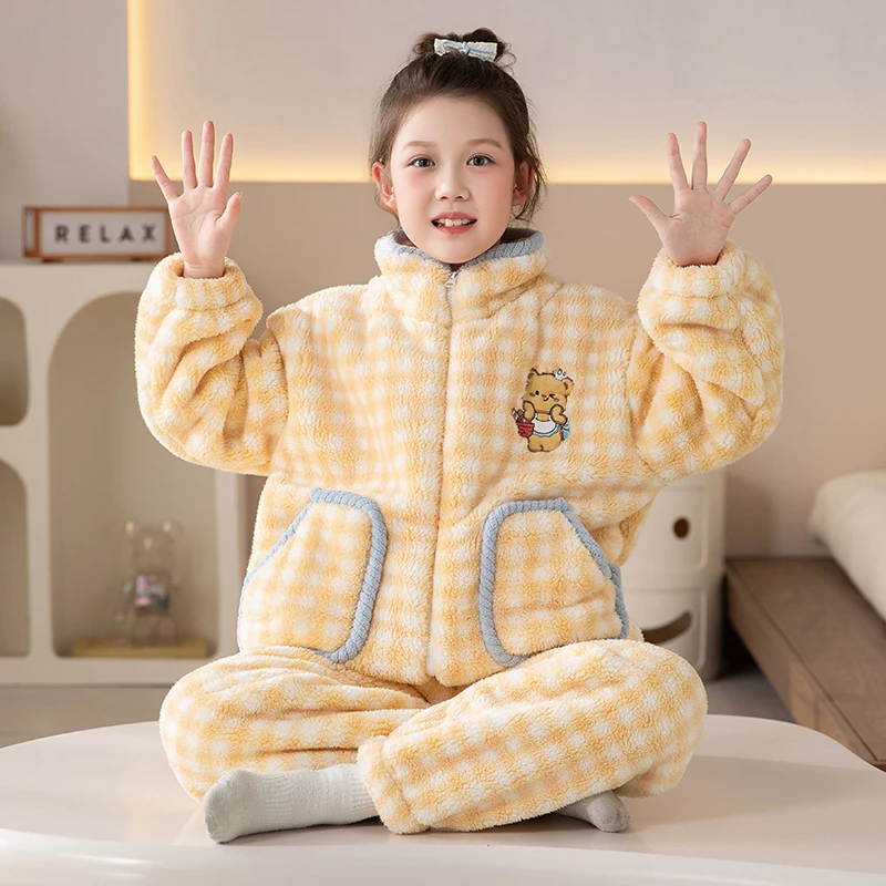 女童睡衣冬季法兰绒儿童可爱中大童公主小女孩洋气开衫家居服套装