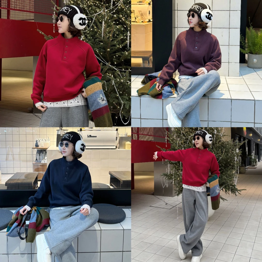 【四粒扣】只出不进，加绒半高领插肩短款休闲短款卫衣秋冬C138