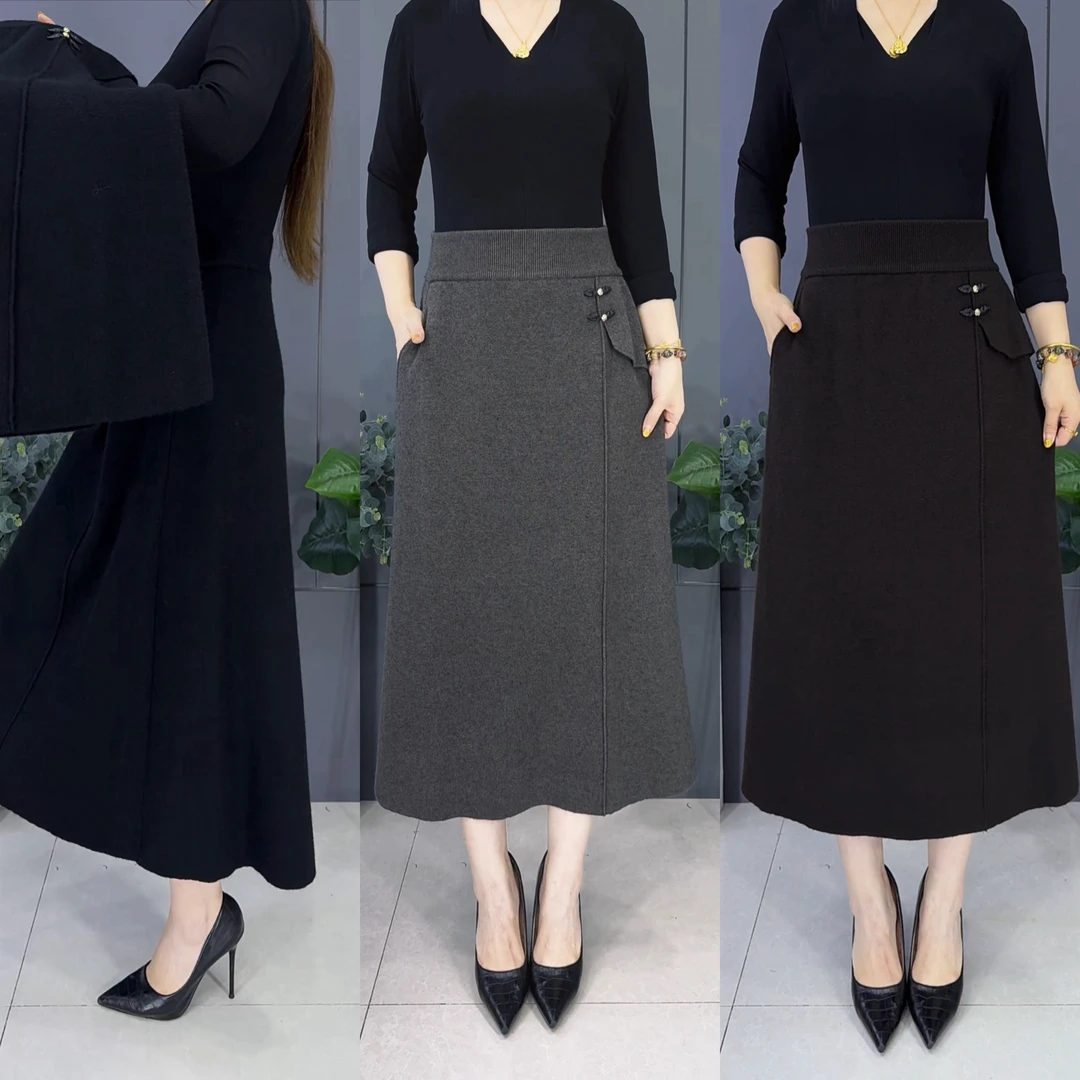 25032-5#秋冬时尚盘扣A款显瘦女士半身裙