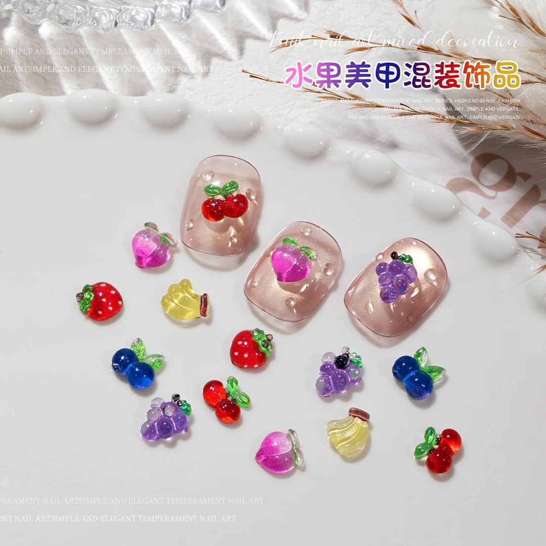 网红爆款美甲夏日水果饰品穿戴甲指甲饰品迷你树脂珠光美甲装饰品