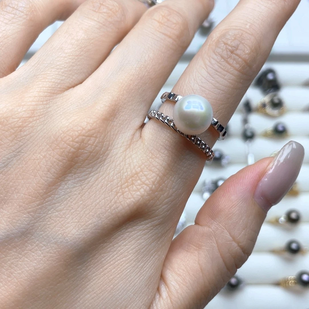 戒指银S925镶嵌淡水珍珠