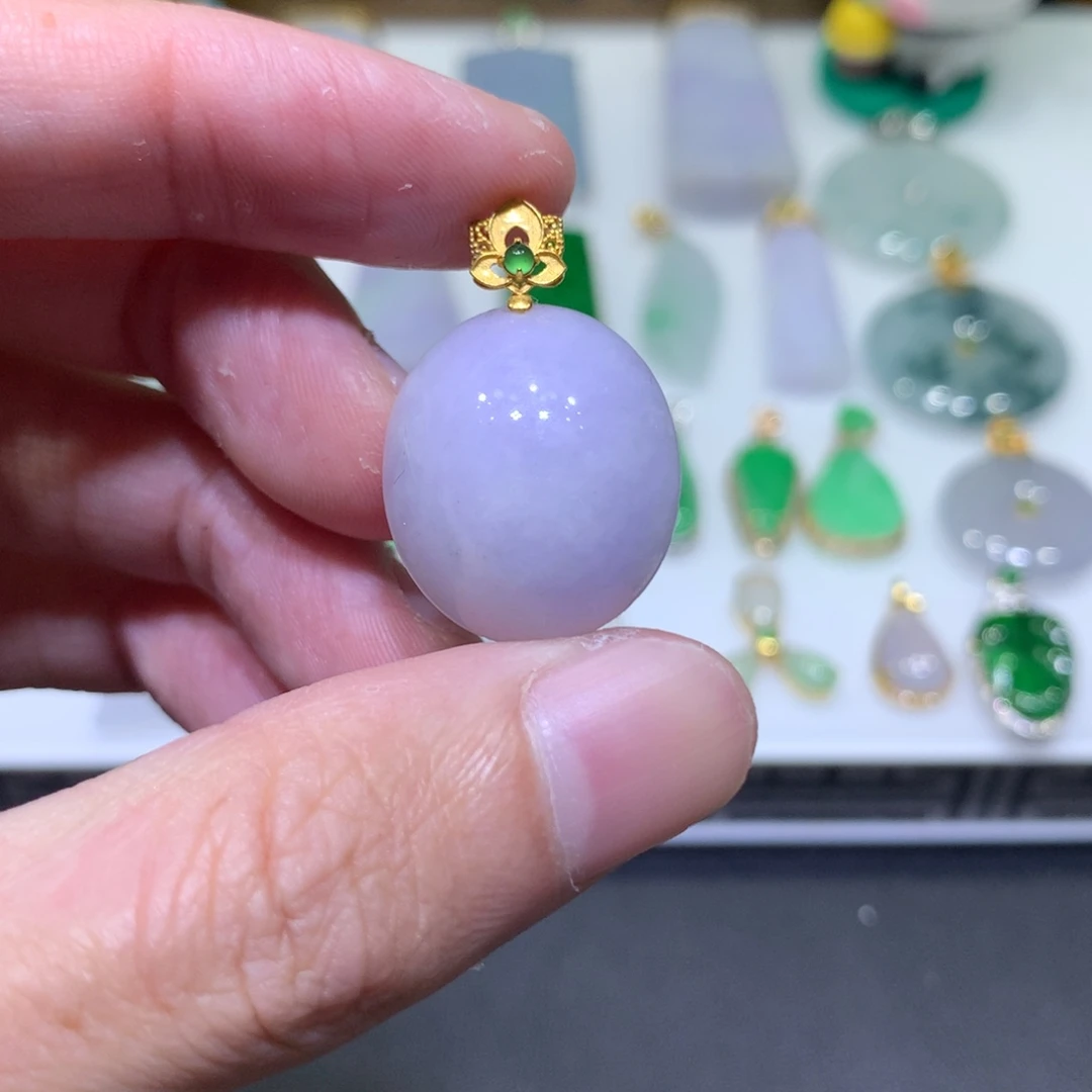 翡翠18K金镶嵌吊坠(不含链)