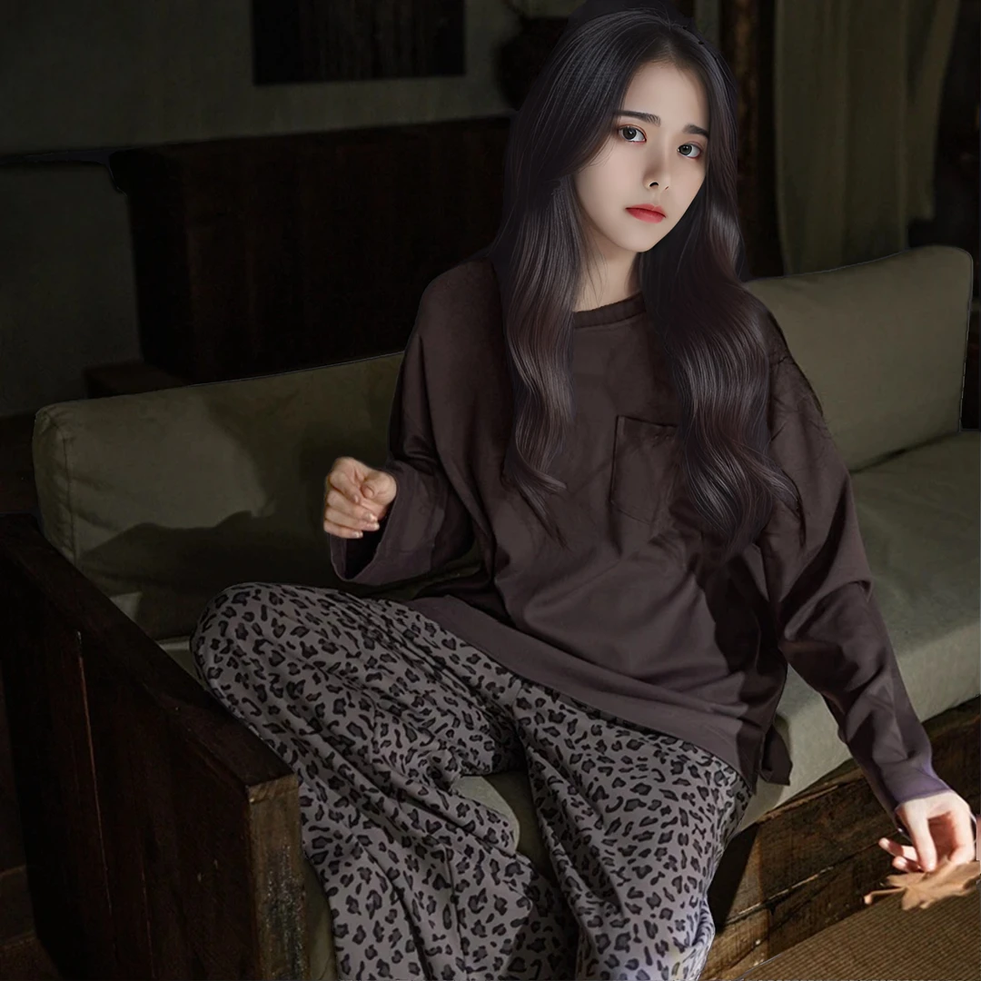 艾唯绅高级感时尚豹纹睡衣女士2025年新款轻奢通勤风家居服可外穿