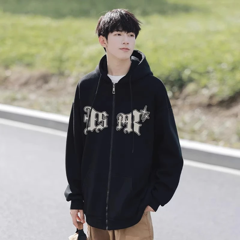 凯颂大码300斤复古街头休闲拉链卫衣男女秋冬宽松显瘦开衫外套