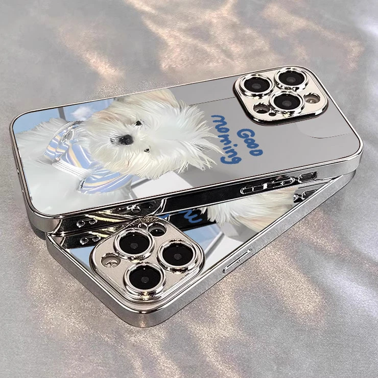 镜面瞌睡小狗手机壳适用苹果16华为oppo小米15vivo荣耀oppo红米潮