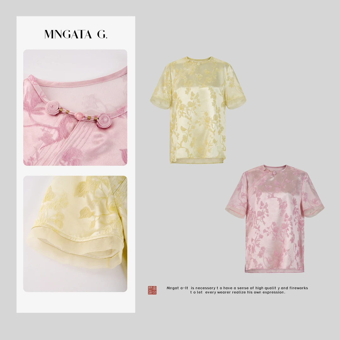 MNGATA G.宫小妍【如愿】桑蚕丝夏日新中式中国风短袖上衣5022760