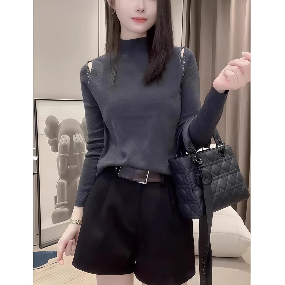 爆款推荐秋冬洋气半高领长袖针织打底衫新款简约时尚内搭上衣0110