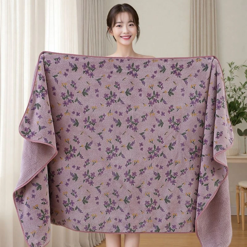 浪漫碎花家用浴巾可穿珊瑚绒加厚吸水洗澡毛巾可爱花边法式洗澡巾