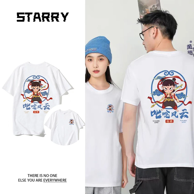 叱咤风云 高品质新款重磅轻奢百搭极简印花流行圆领时尚宽松短袖