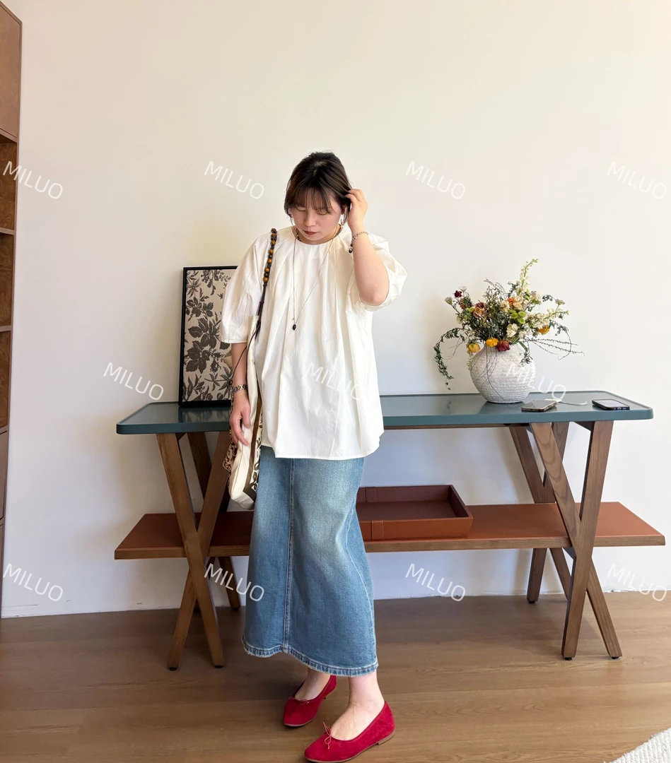 【哈尼家1】时夏有风 春季圆领衬衫韩版休闲宽松百搭上衣C16