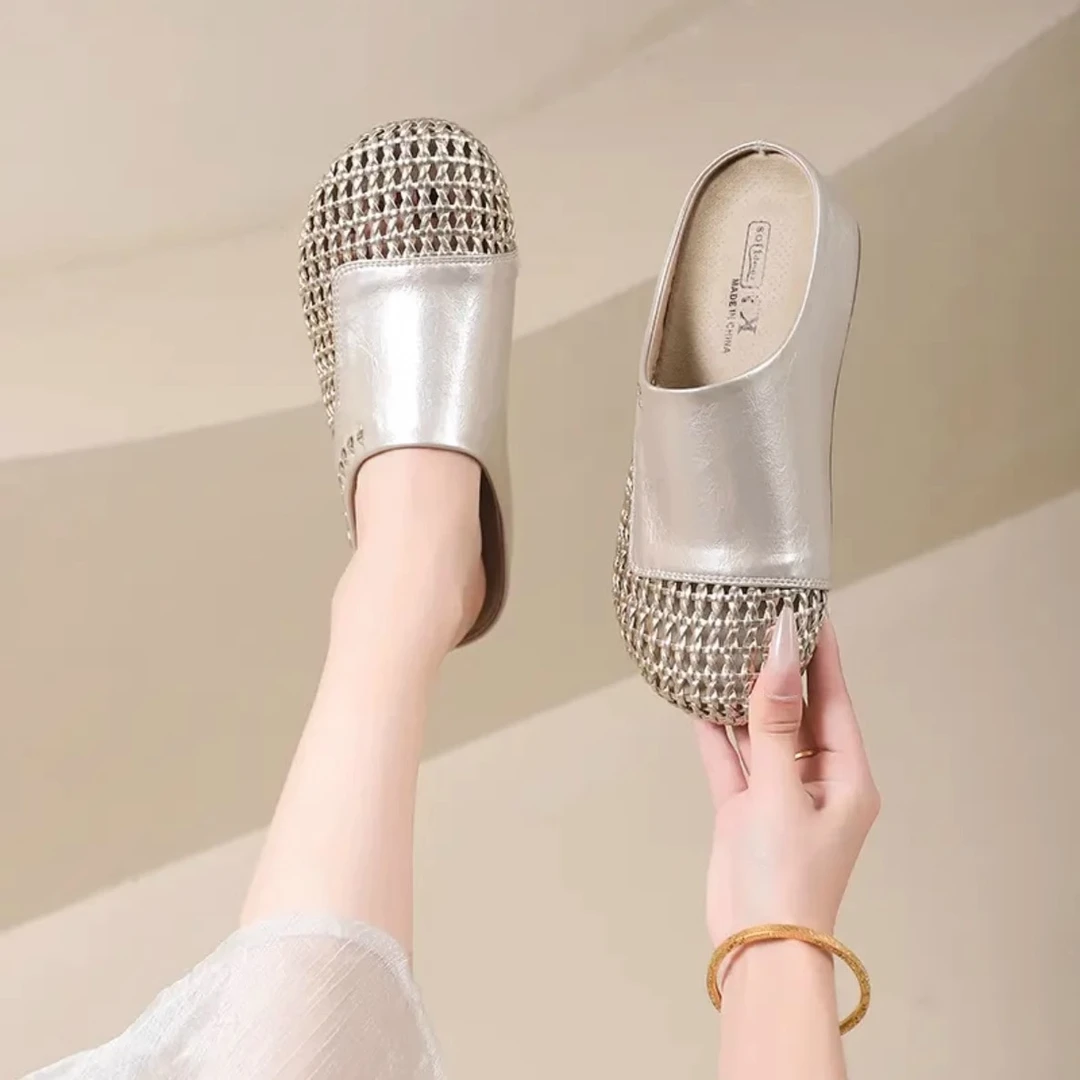 爆款夏季镂空厚底增高包头半拖鞋女2025外穿百搭休闲懒人凉拖鞋潮