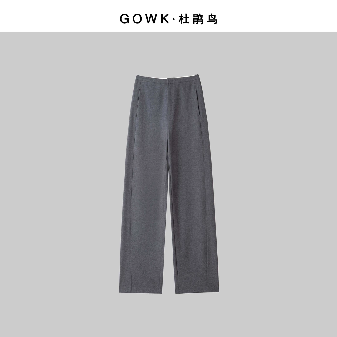 GOWK/杜鹃鸟铜氨绵羊毛定织定染窄版垂感香蕉直筒裤
