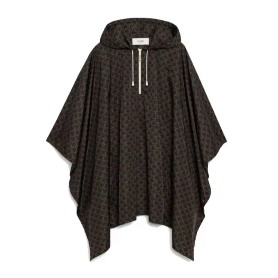 未使用 Celine/思琳 汤/P235907159/棕色满logo连帽斗篷上衣