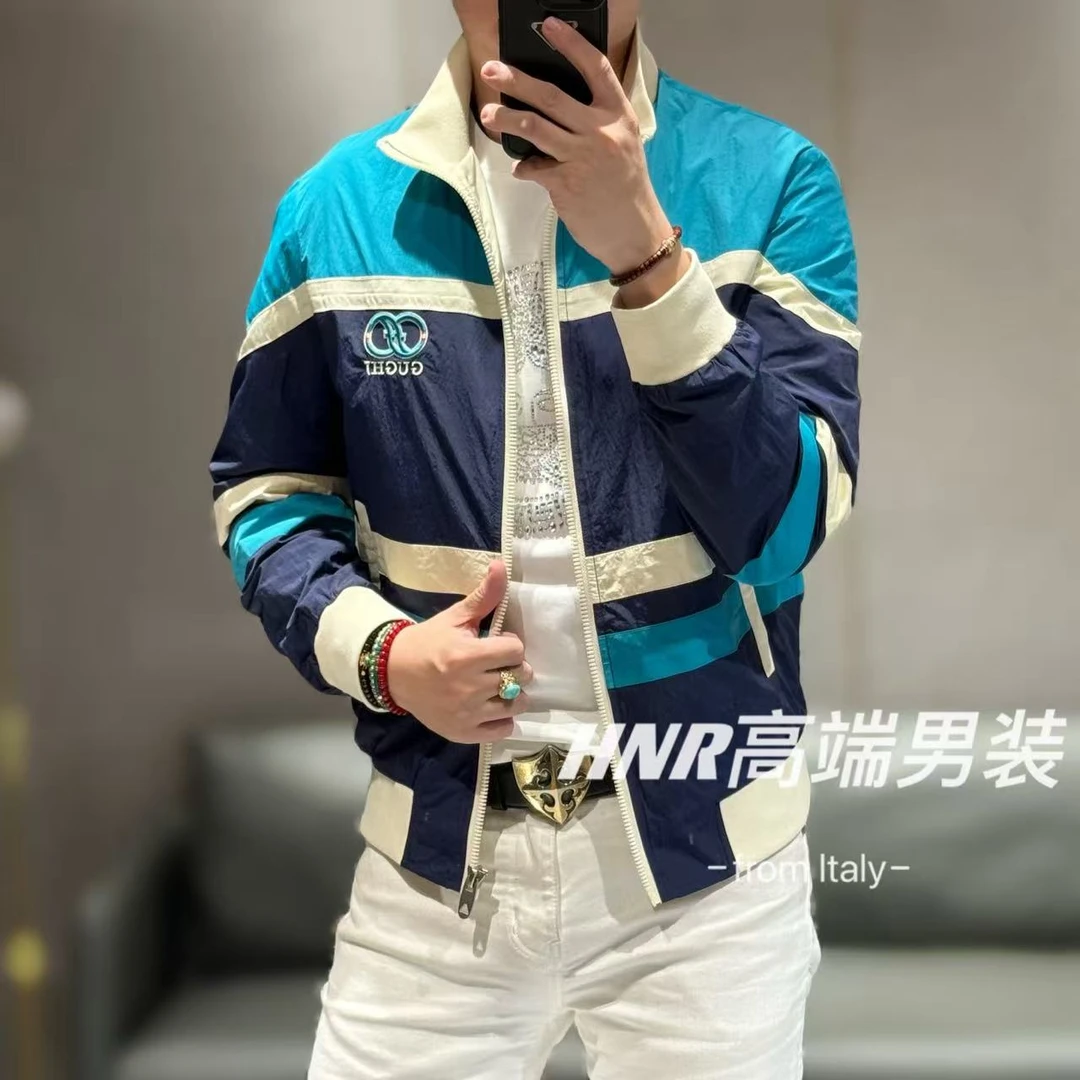 【雷迪·凯奇】品牌专卖三色撞色拼接水洗布复古拉链夹克56701