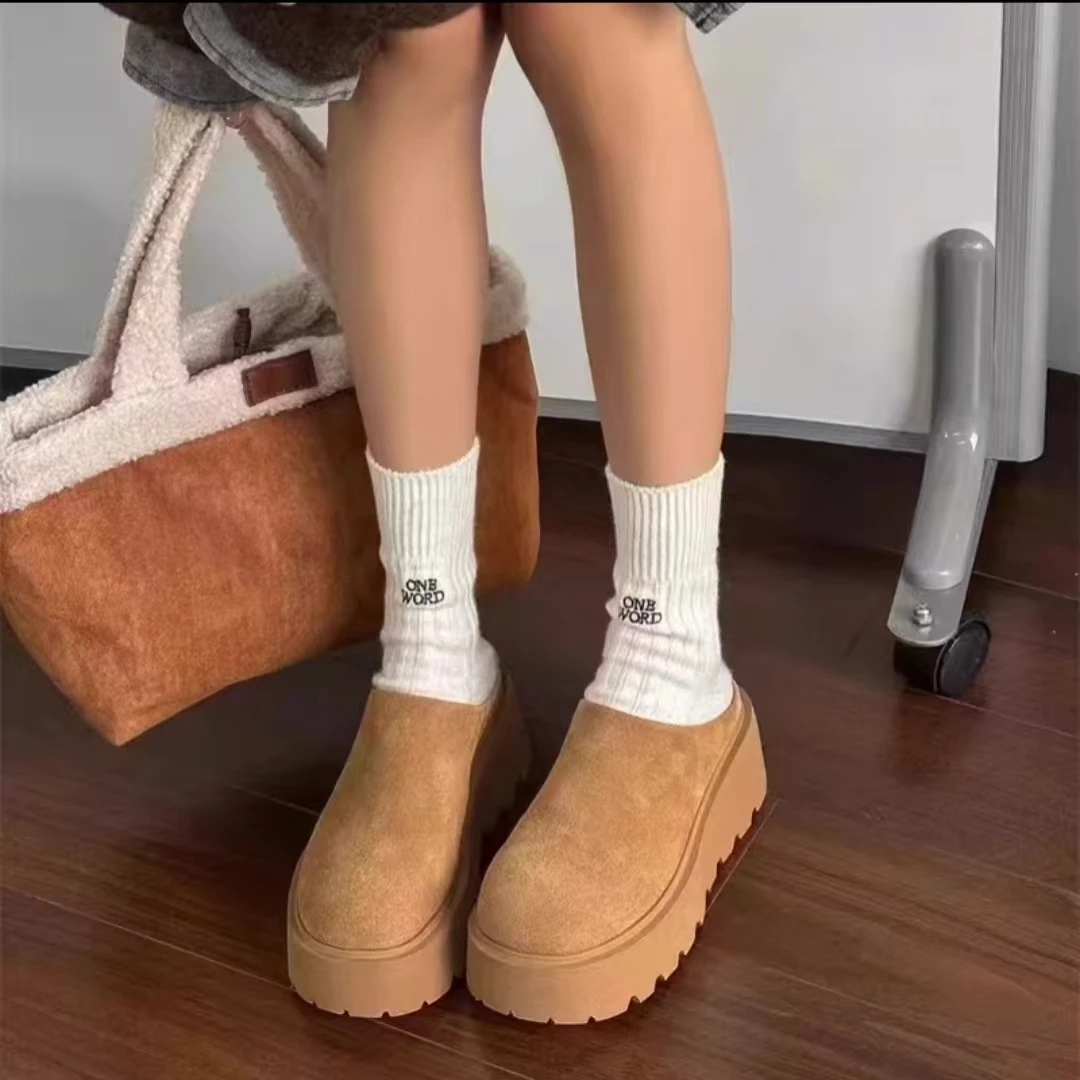 A6-2毛毛勃肯外穿懒人一脚蹬包头半拖鞋加绒棉拖BT/0115