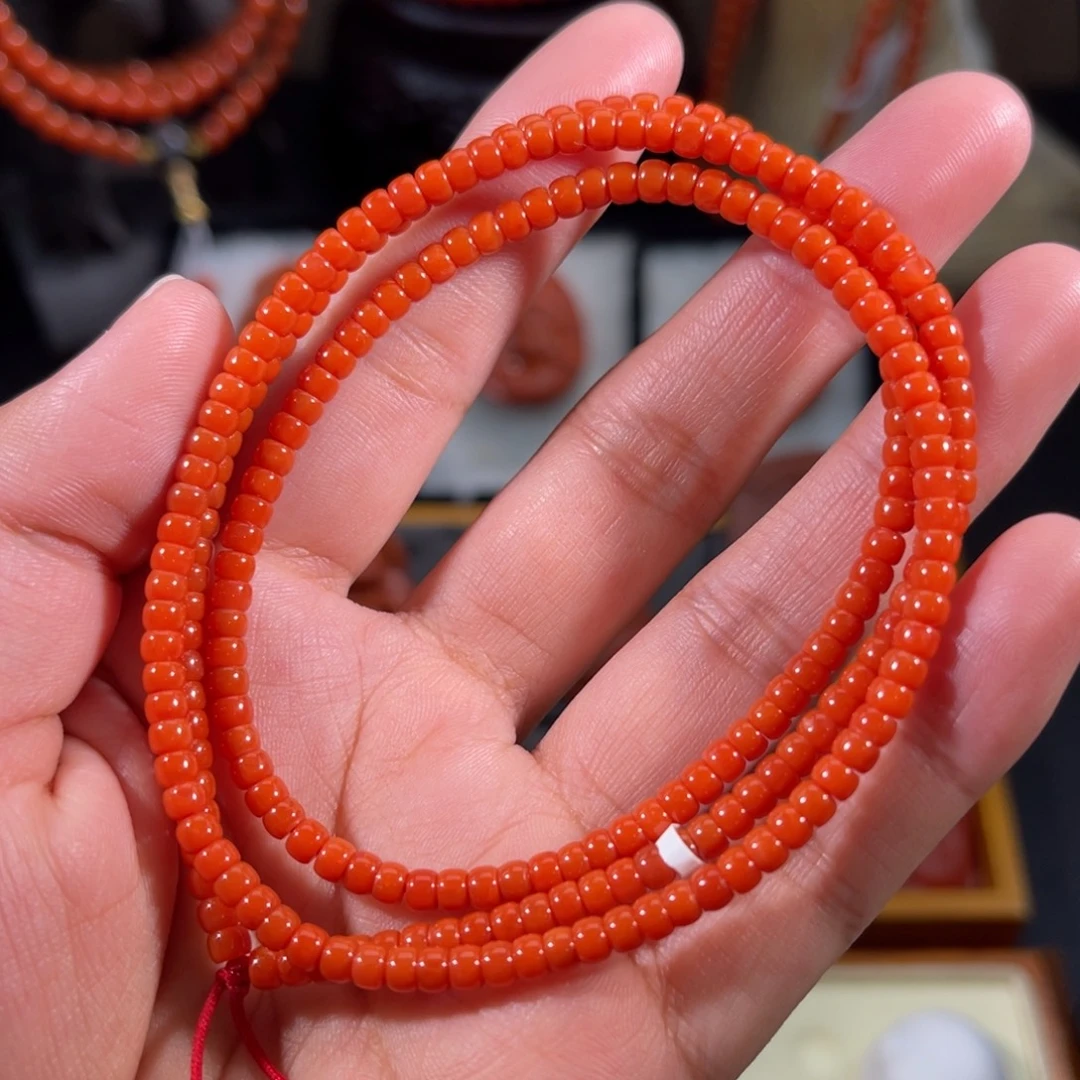 南红玛瑙未镶嵌药片念珠串3.7左右