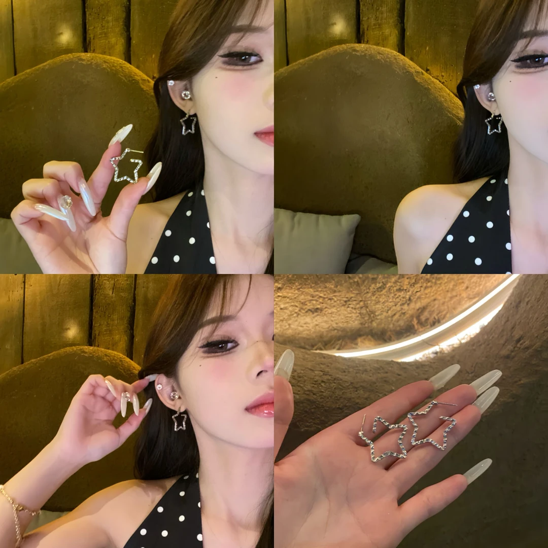 铜合金耳饰 显脸小气质百搭五角星耳圈耳环清冷感耳饰女耳钉女
