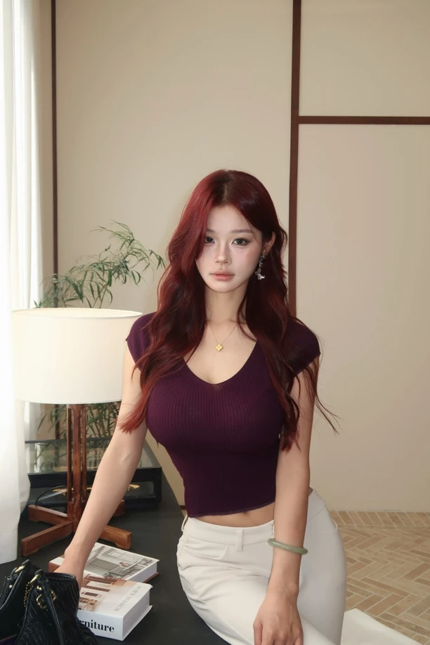 小野花菜SiuYeahRich 美人如玉~冰丝V领小飞袖T恤收腰显瘦上衣