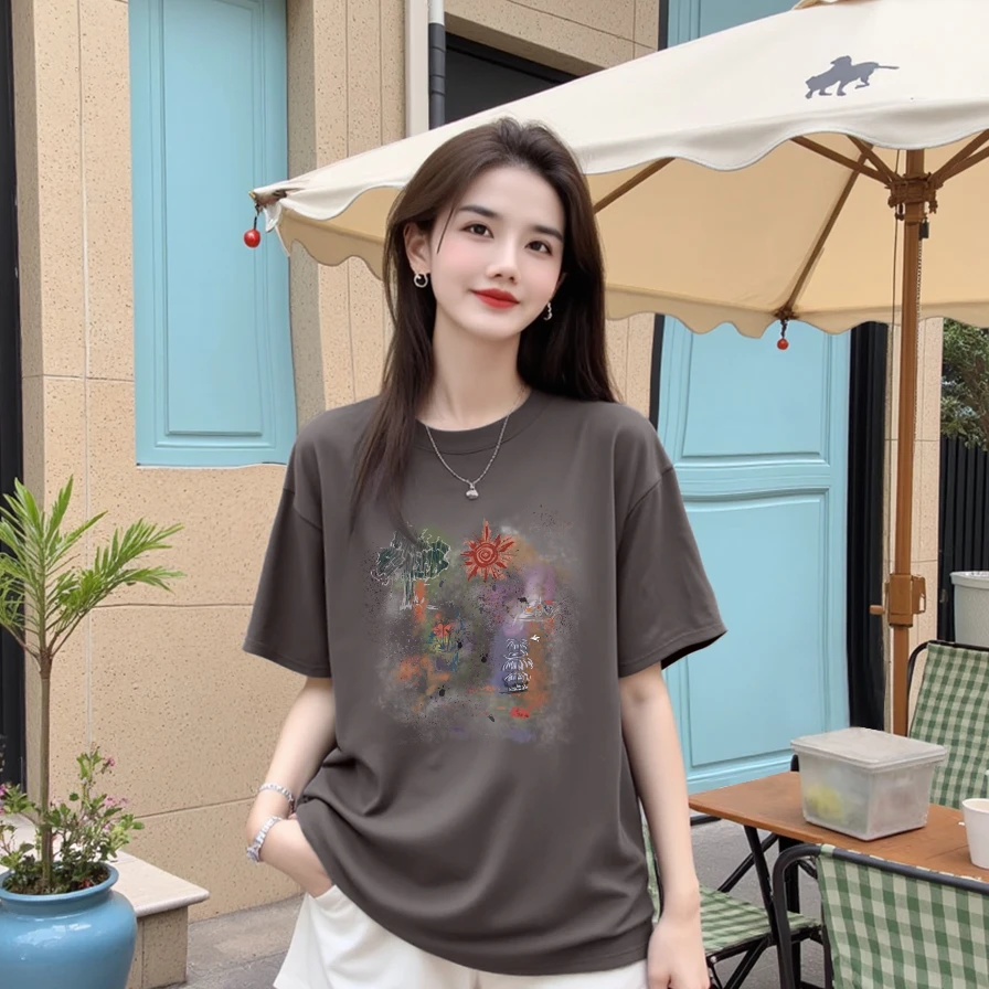 【海边派对】纯棉宽松显瘦短袖T恤印花圆领时尚休闲百搭上衣