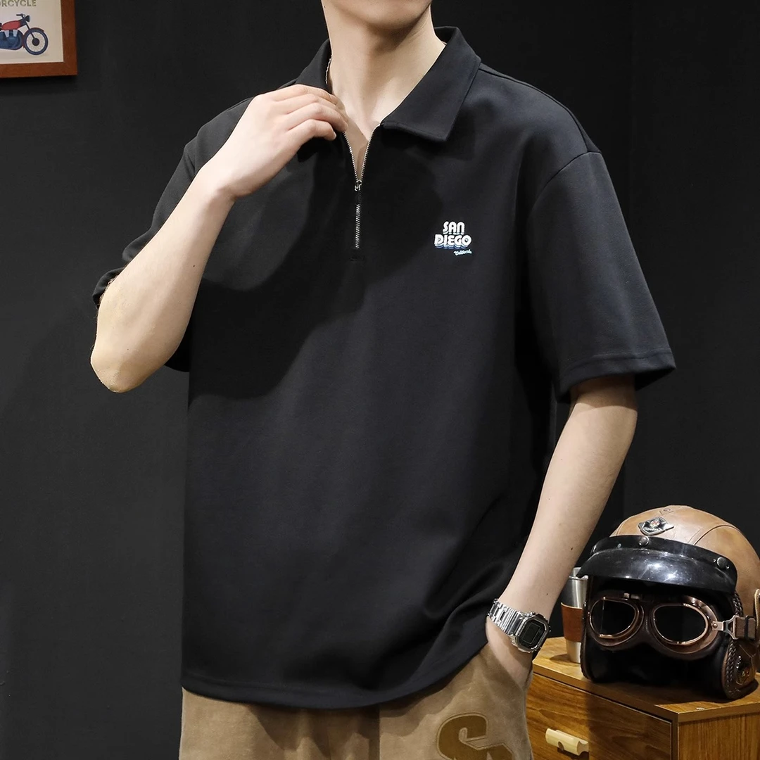 潮龛拉链Polo衫男士短袖t恤男衣服夏季2025男装潮牌翻领体恤男款