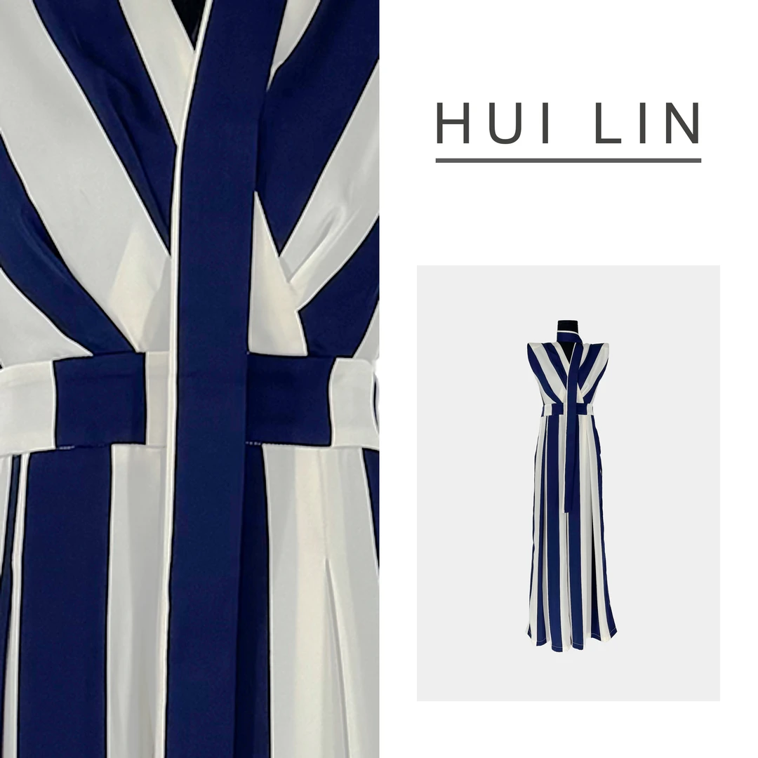 【夏季新款】显瘦气质高腰时尚撞色宽条纹连体裤【25576】