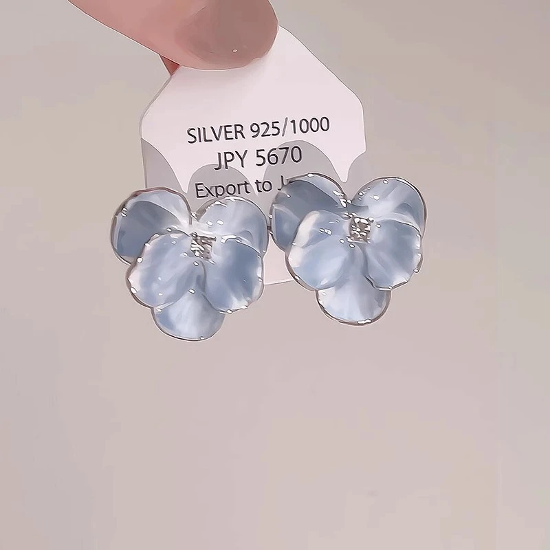 铜合金耳饰 森系蓝色鸢尾花耳环女油画风耳钉高级感气质大气耳饰