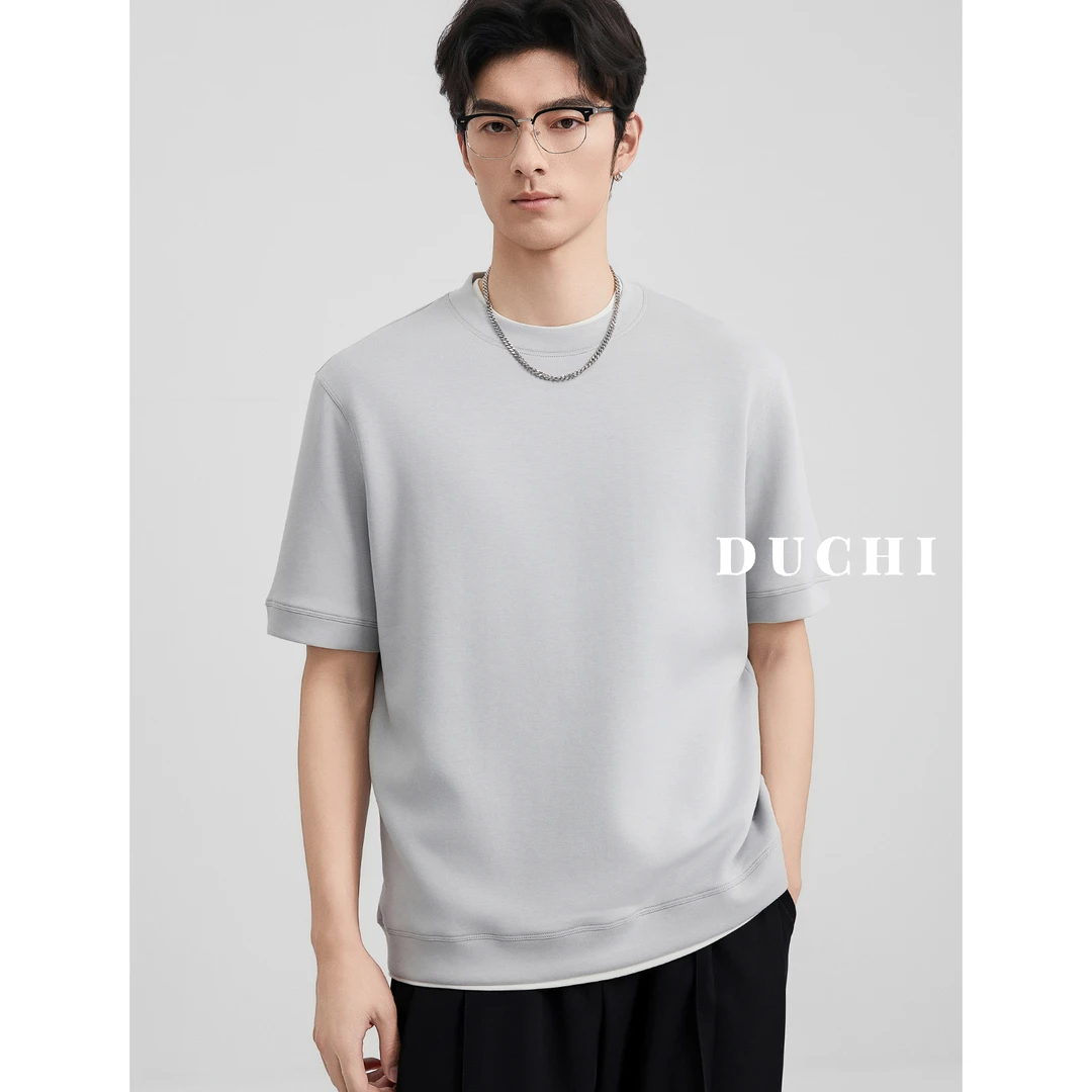 独驰水柔棉重磅300g液态夏季短袖T恤男圆领高端宽松纯色休闲上衣