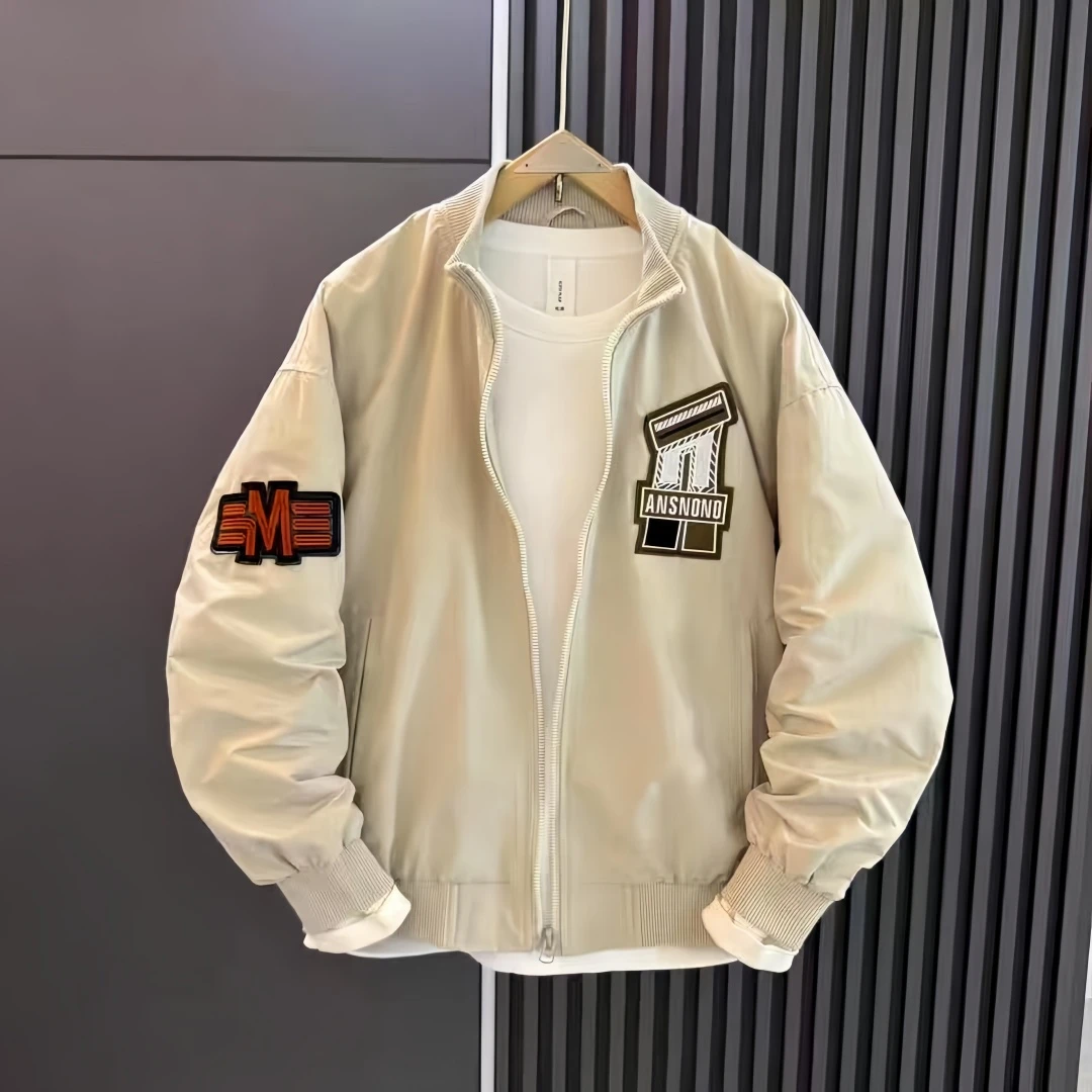 春秋季新款男士潮牌痞帅字母刺绣夹克潮流宽松休闲贴标棒球服外套