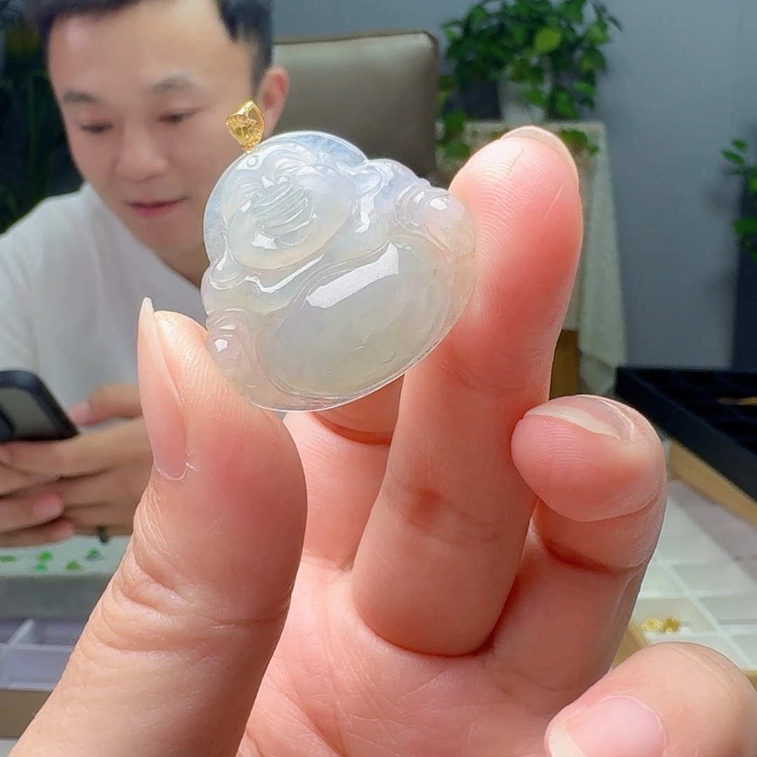 翡翠18K金镶嵌吊坠(不含链)天然