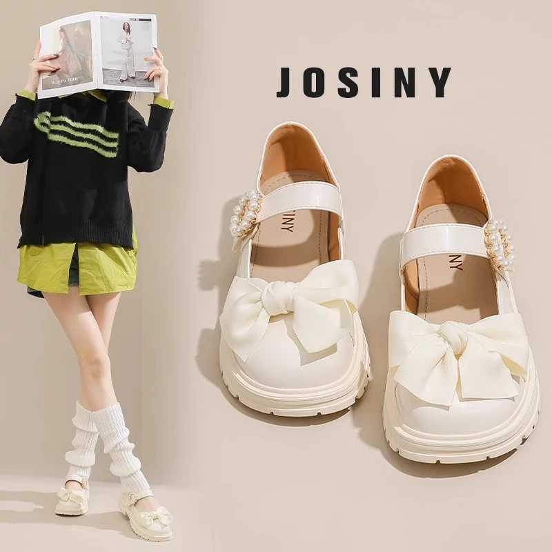 卓诗尼白色浅口单鞋女款2025新款夏季珍珠蝴蝶结洛丽塔鞋日常轻lo