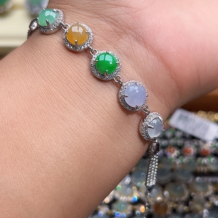 翡翠银S925镶嵌戒指缅甸天然A货翡翠手链