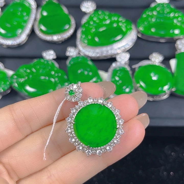 翡翠银S925镶嵌吊坠(不含链)