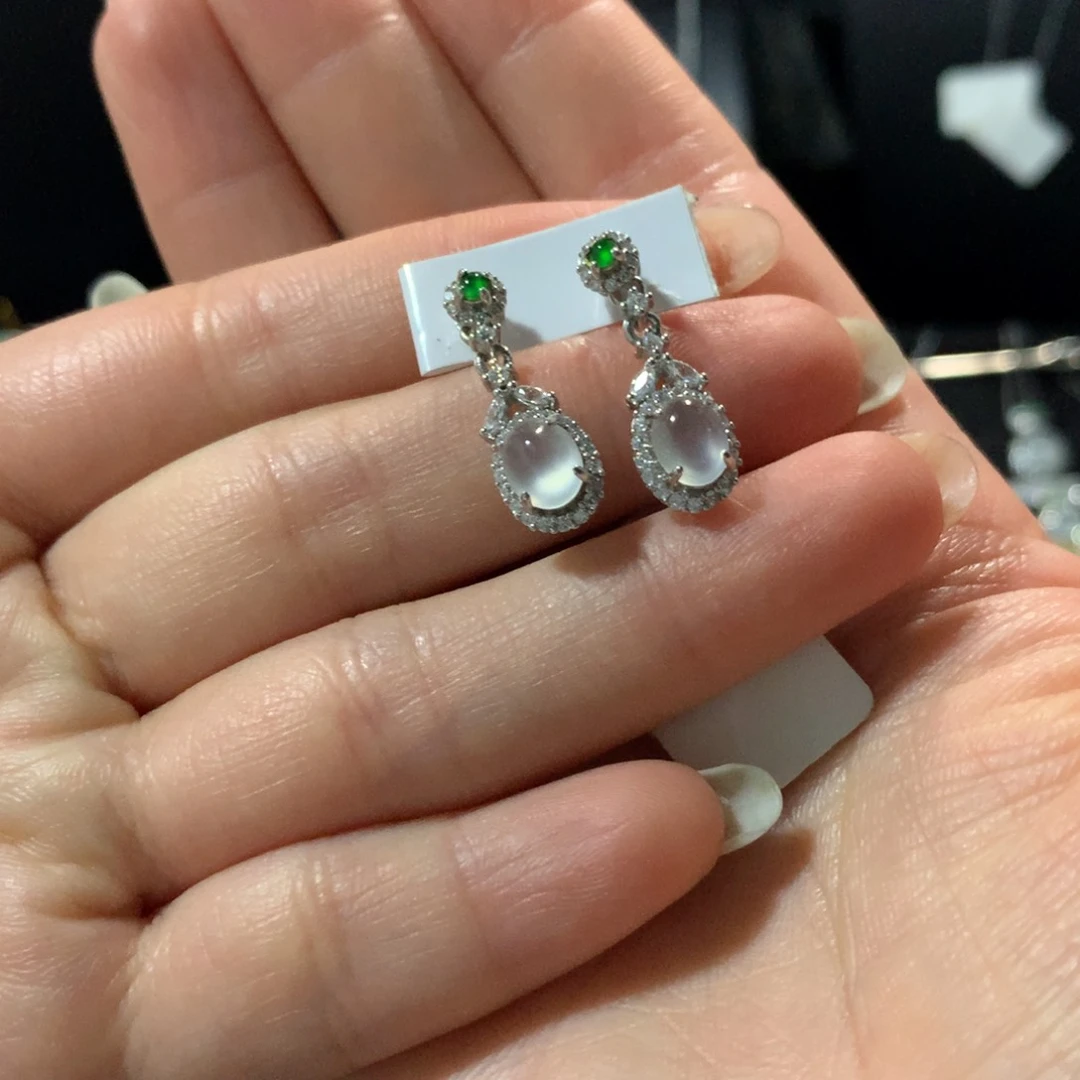 翡翠戒指银S925镶嵌耳钉