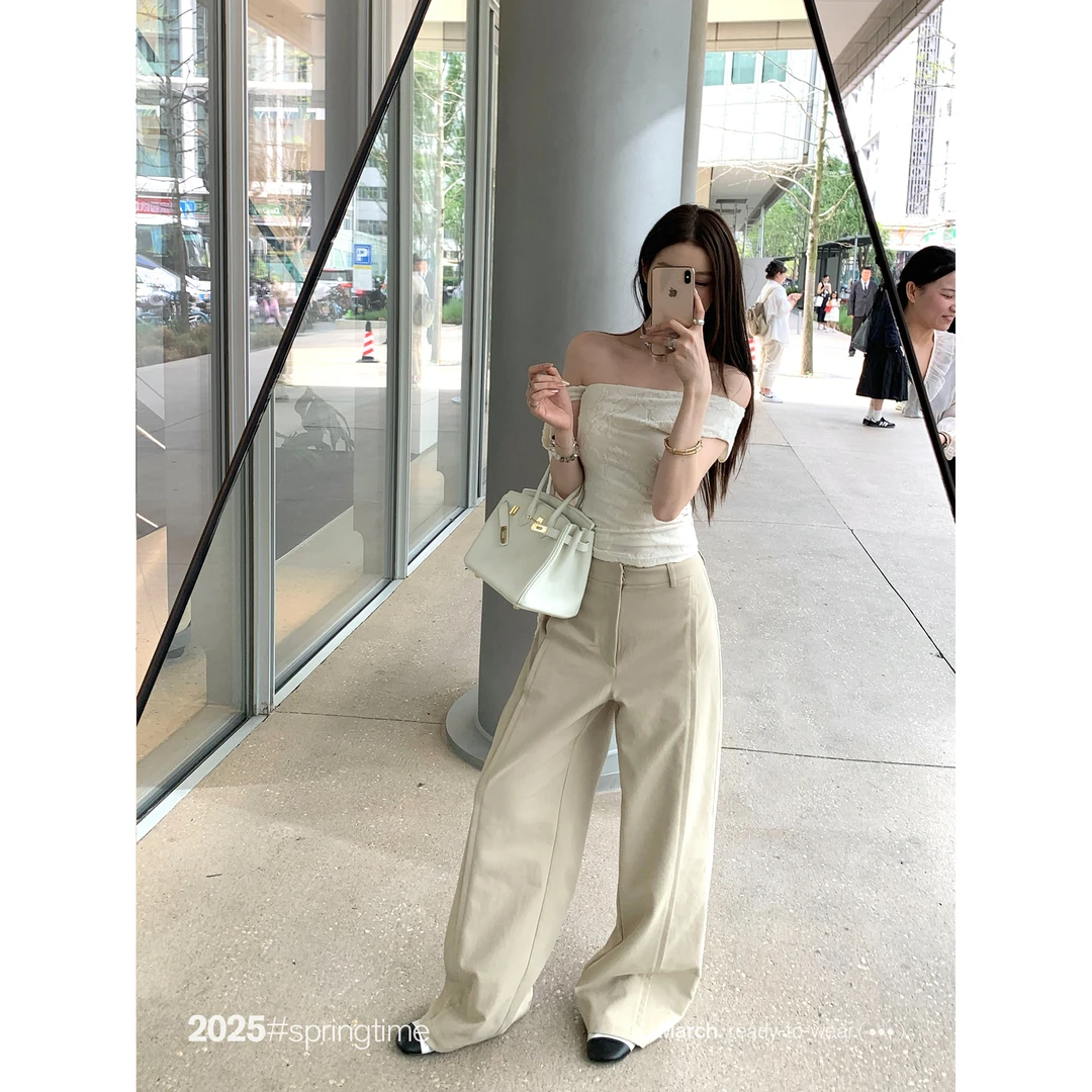 SUNONEONE 白色薄款高腰直筒裤女夏季小个子显瘦宽松休闲裤D0114K