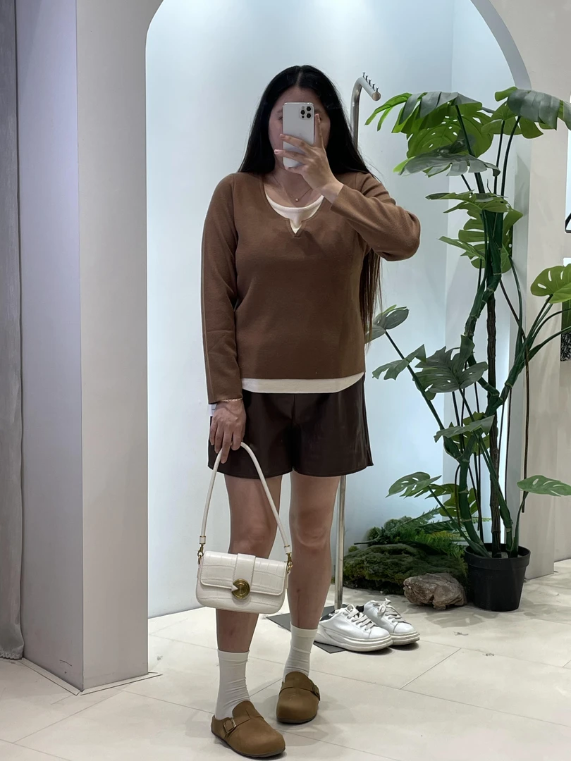 大码女装圆领假两件针织长袖胖mm2024秋季休闲打底衫22595