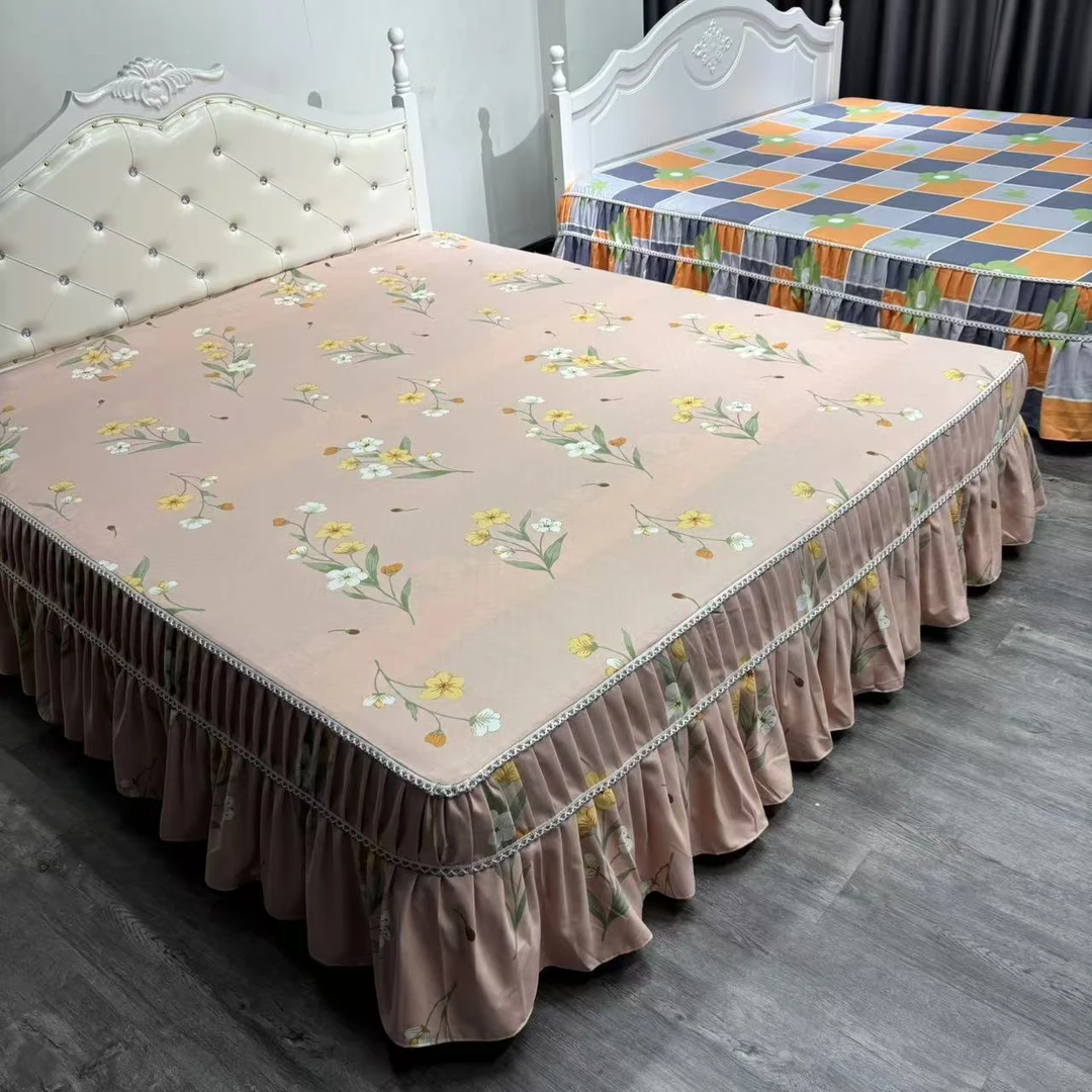 高端精品（素粉色）防滑加厚床裙款床罩