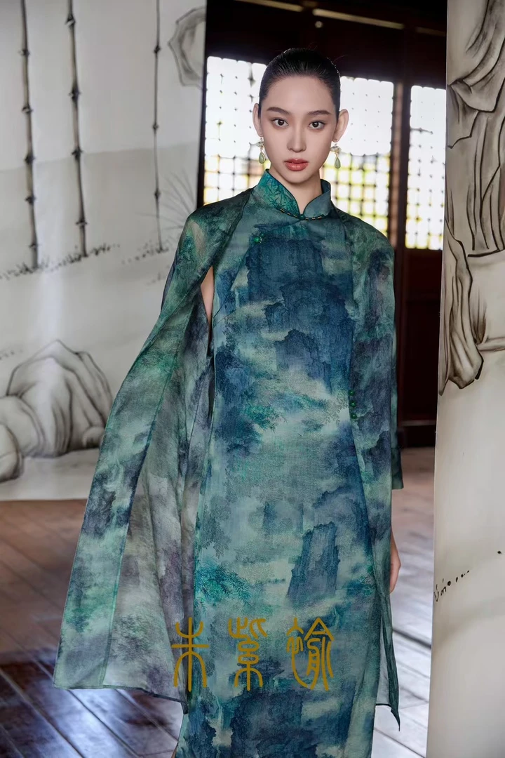 墨绿 水墨晕染旗袍（不带外搭）170153