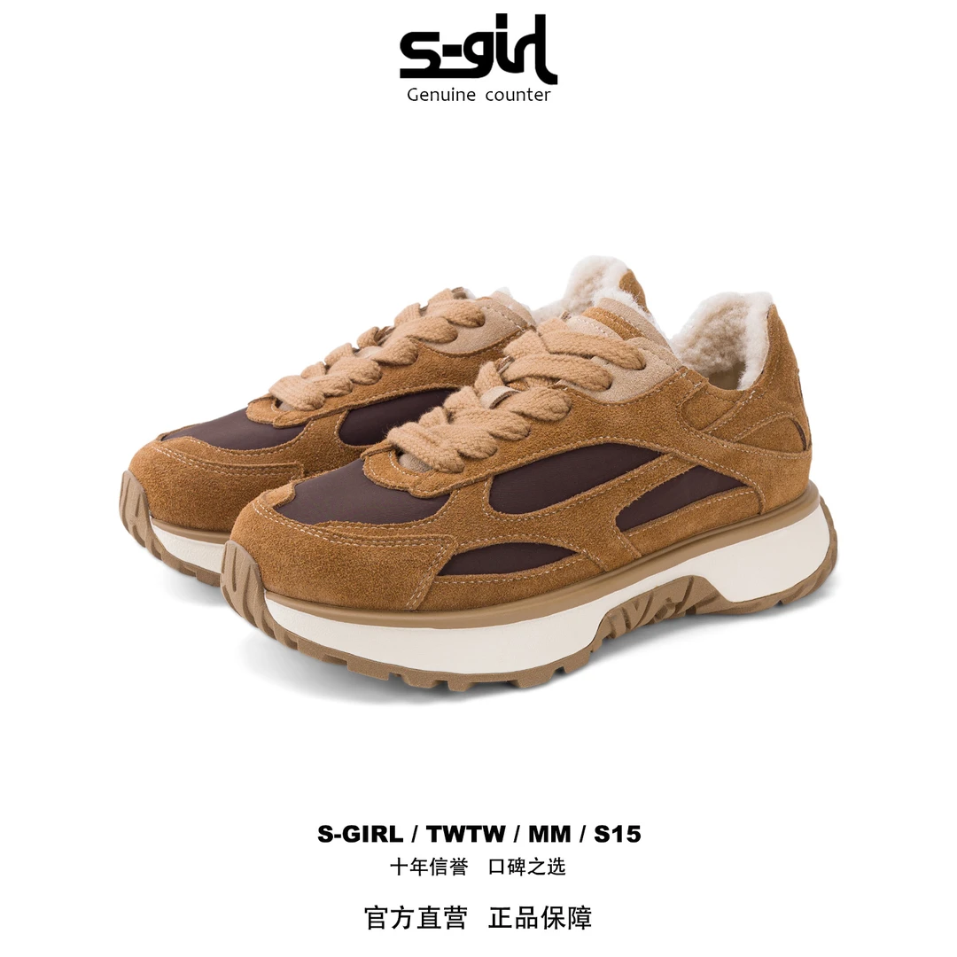 SGIRL TWTW加绒休闲运动鞋女2025冬季保暖韩版百搭增高厚底阿甘鞋